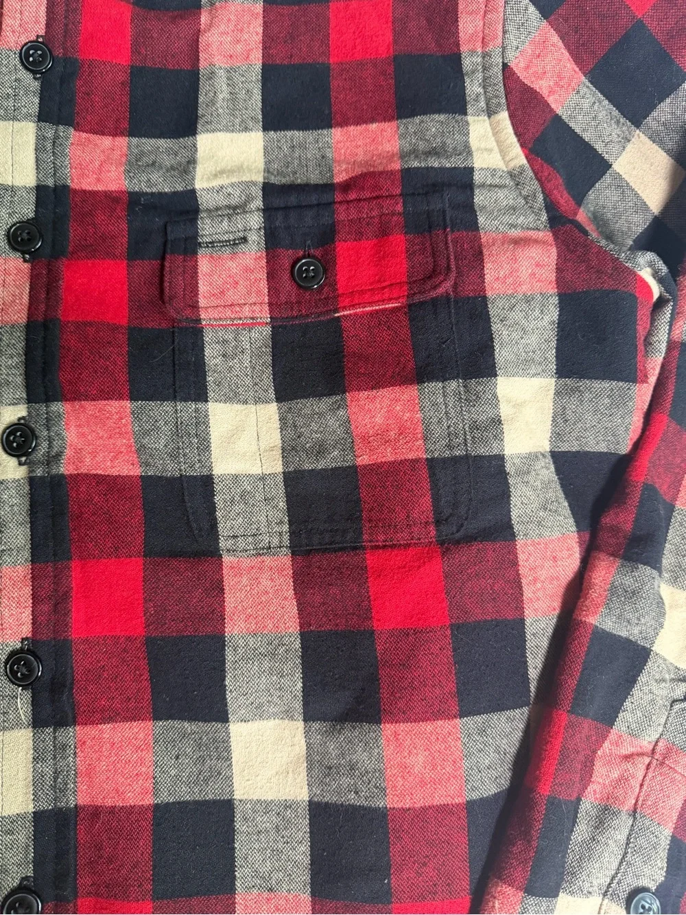 J. Crew Red, Black & Cream Plaid Button-Down Sherpa Lined Shirt
